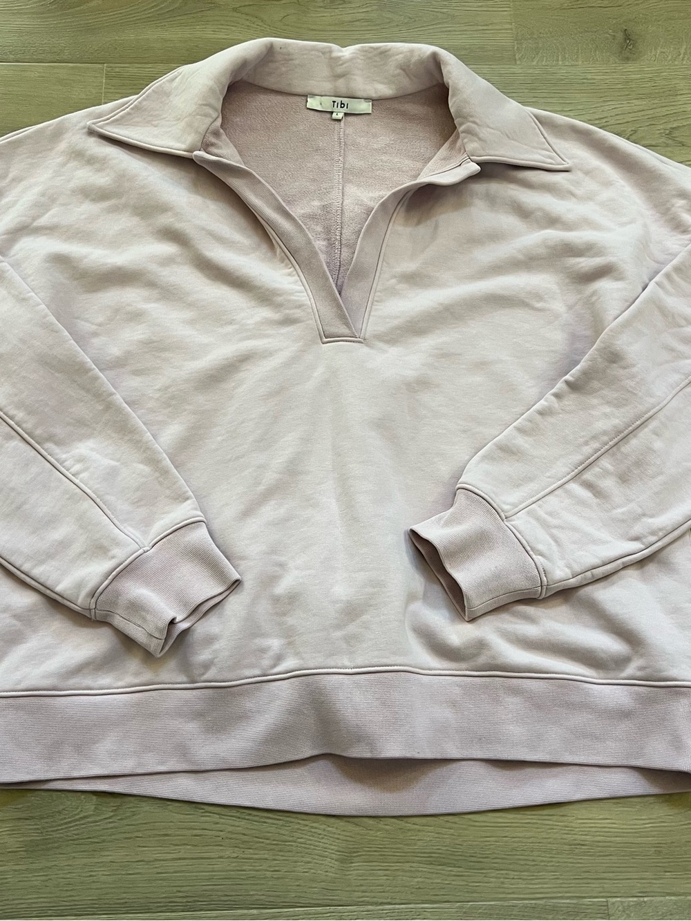 Tibi Pale Pink Quarter-Zip Pullover Sweatshirt
